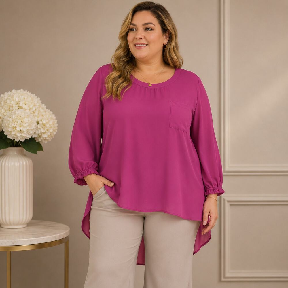 Melissa McCarthy Seven Raspberry Purple Long Sleeve Blouse Shirt Plus Size 2X